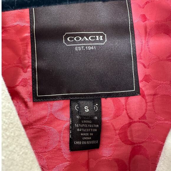 Coach Tan Double Breasted Tie Belt Trench Coat Gold Buttons Small - Picture 7 of 16